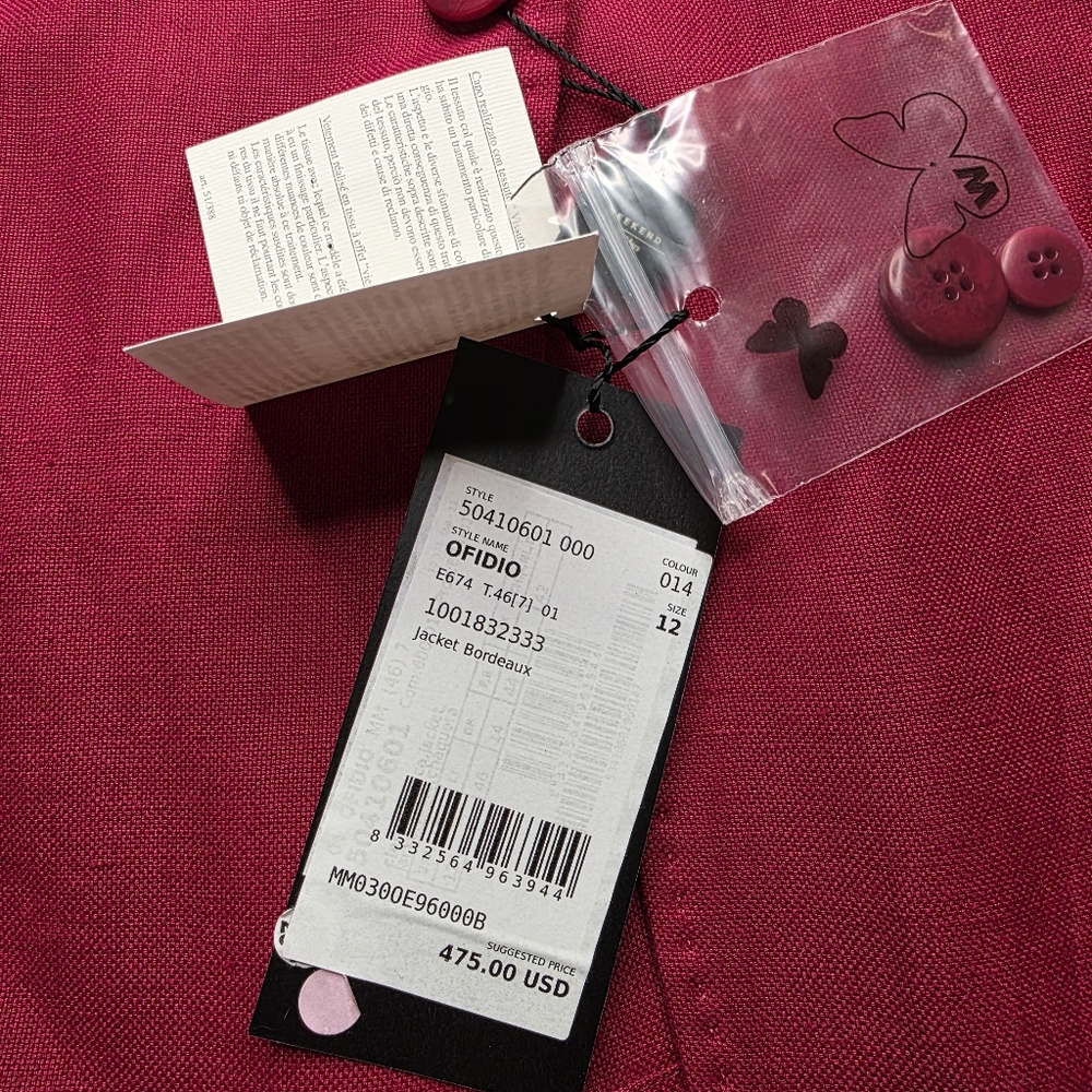 NWT Weekend Max Mara Ofidio 100% Linen Blazer Jacket Bordeaux Red Size 12 - Picture 8 of 10
